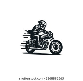 skeleton on motorbike t-shirt logo illustration