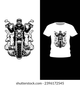 skeleton on motorbike t-shirt logo illustration