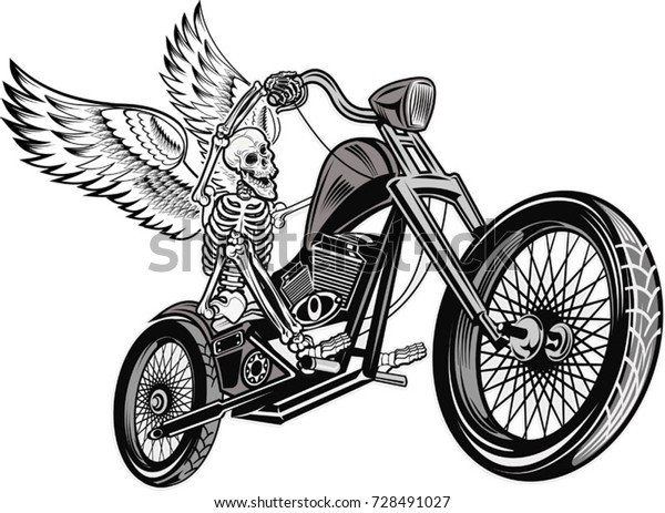 Стоковая векторная графика "Skeleton On Motorcycle" (без лицензио...