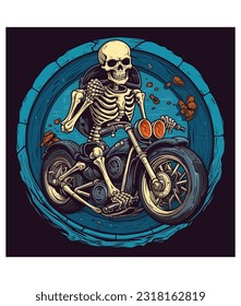 skeleton on a motorcycle Riding vector Illustration