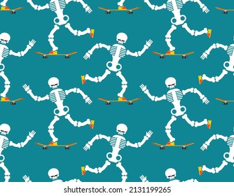 Skeleton on skateboard pattern seamless. skeleton skateboarding background