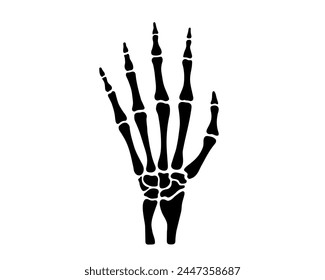 Skelettpalme, Handgeste, High Five, Finger, Schwarze flache Vektorgrafik, Schnittfeilen