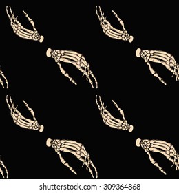 Skeleton palms on black background.Seamless pattern background.