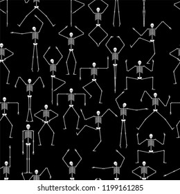 Skeleton pattern seamless. Skull and bone dance texture. Halloween background Vector illustration.
