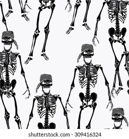 Skeleton in the pattern, seamless vector background.