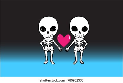  skeleton and pink heart 