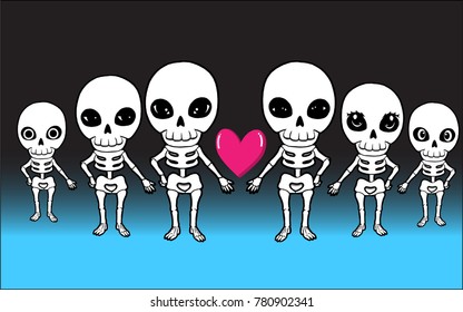  skeleton and pink heart 