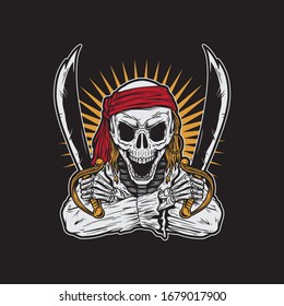 Skeleton pirate army holding two swords