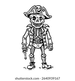 Skeleton pirate character icon in sketchy style