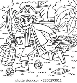 Skeleton Pirate with a Cutlass Coloring Page 