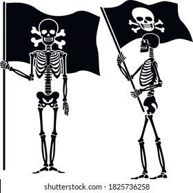  skeleton with pirate flag icon flat, stencil vector