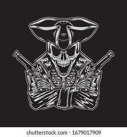 Skeleton pirate holding two guns