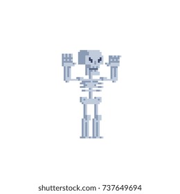 Skeleton. Pixel art style. Isolated vector illustration.