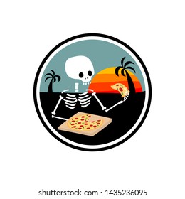 Skeleton and a pizza. It can be used for sticker, patch, phone case, poster, t-shirt, mug etc.