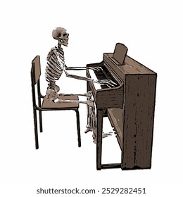 Skeleton playing music on Halloween vector ilustration design template 