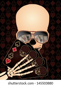 Skeleton playing poker, vector illustration