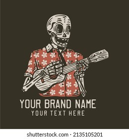 skeleton playing ukulele vintage t shirt design template