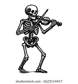 Skeleton playing the violin. Sketch skeleton. Vector, isolated on white background.