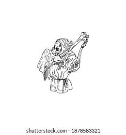 Skeleton plays on bones vector sketch illustration