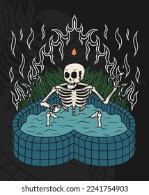 Skeleton in the pool hand drawn illustration design concepts