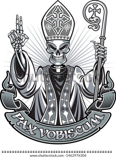 skeleton priest\
wearing mitre and holding\
crosier