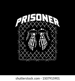 SKELETON PRISONER BADGE WHITE BLACK BACKGROUND