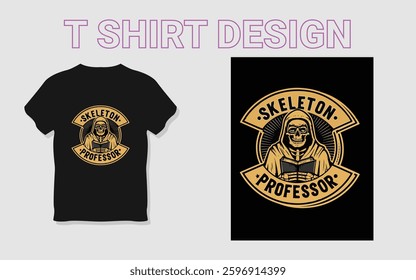 Skeleton Professor T-Shirt Design - Vintage Reading Skull Illustration