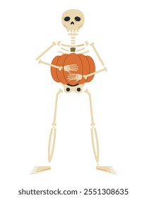 skeleton with pumpkin isolated design