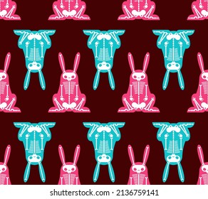 Skeleton Rabbit cartoon pattern seamless. Skull hare background