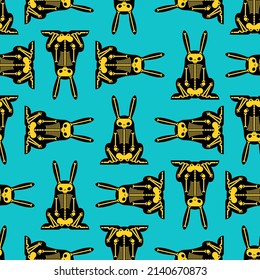 Skeleton Rabbit cartoon pattern seamless. Skull hare background