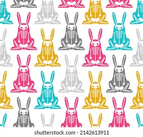 Skeleton Rabbit cartoon pattern seamless. Skull hare background
