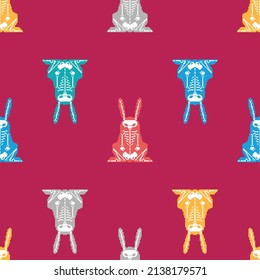 Skeleton Rabbit pixel art pattern seamless. 8 bit Skull hare background. pixelated Vector texture