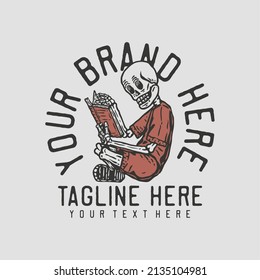 skeleton reading a book vintage t shirt design template