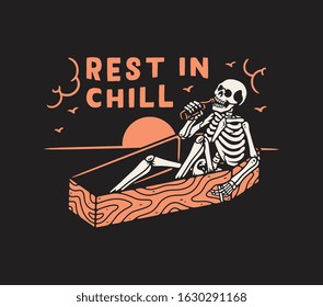 skeleton relax against the background of the sunset