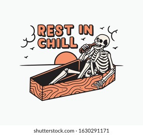 skeleton relax against the background of the sunset