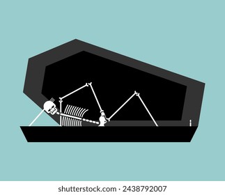 Skeleton is resting in coffin. Vector illustration