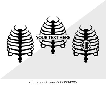 Skeleton Rib Cage SVG Monogram Vector Illustration Silhouette
