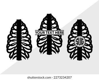 Skeleton Rib Cage SVG Monogram Vector Illustration Silhouette