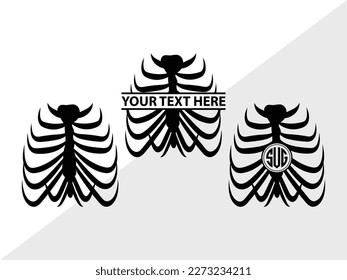 Silución del vector de monograma de la jaula de esqueleto SVG