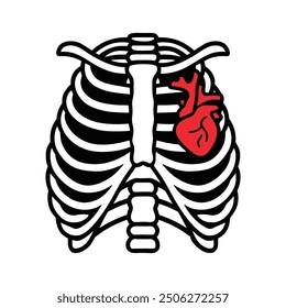 Skeleton Ribcage with Heart Cartoon Illustration