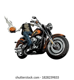 Skeleton rider with Pumpkin T shirt  design vector