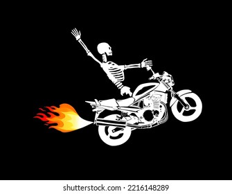 The skeleton rides a motorcycle. Happy Halloween. Vector illustration