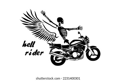The skeleton rides a motorcycle. Happy Halloween. Vector illustration