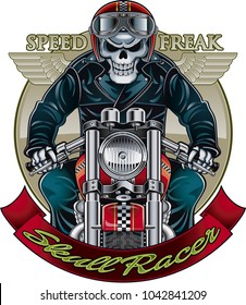 skeleton riding a cafe racer motorcycle style
