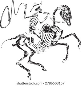 Skeleton riding a horse  vector Illustration isolated on white background