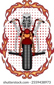 Skeleton riding a motorbike fire design vector