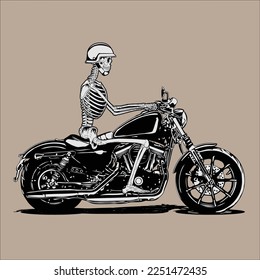 Skeleton Riding Motorcycle vector art. eps