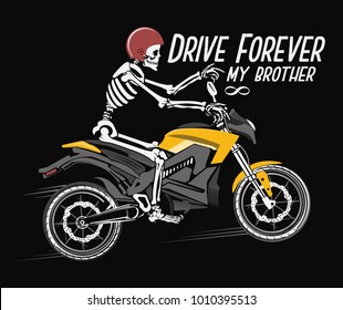 Skeleton Riding Motorcycle Vector Illustration