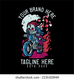 skeleton riding motorcycle vintage t shirt design template