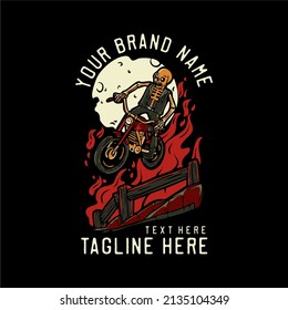 skeleton riding motorcycle vintage t shirt design template